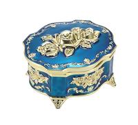 ELLDOO Vintage Music Box, Blue Metal Musical Jewelry Box Keepsake Box, Small Trinket Storage Organizer Jewelry Storage Box Gift for Girl Women (Tune: You are My Sunshine)