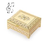 ELLDOO Vintage Music Box, Gold Metal Musical Jewelry Box Keepsake Box, Rose Pattern Small Trinket Jewelry Storage Box Gift for Girl Women (Tune: You are My Sunshine)