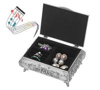 ELLDOO Vintage Music Box, Silver Metal Musical Jewelry Box Keepsake Box, Small Trinket Jewelry Storage Box Gift for Girl Women (Tune: You are My Sunshine)