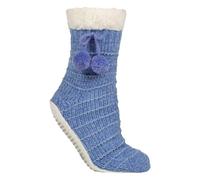 ELLE Women's 1 Pair Chenille Slipper Socks with Moccasin Sole - Soft Cosy Comfort in Blue | Size: 4-8 Elle Blue 4-8