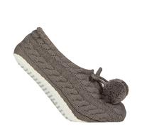 Elle 1 Pair Ladies Cable Knit Moccasin Bootie - Warm Soft Cosy Indoor Slippers - M-L - Charcoal