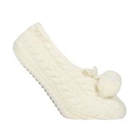 Elle 1 Pair Ladies Cable Knit Moccasin Bootie - Warm Soft Cosy Indoor Slippers - M-L - Cream