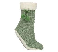 Elle 1 Pair Ladies Chenille Slipper Socks with Moccasin Sole - Soft Cosy Comfort - 4-8 UK - Forager