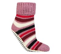 Elle 1 Pair Ladies Chunky Fair Isle Moccasin Grip Socks - Warm Winter Slipper Socks - 4-8 UK - Cinnamon/Cream