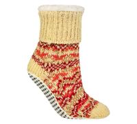 Elle 1 Pair Ladies Chunky Fair Isle Moccasin Grip Socks - Warm Winter Slipper Socks - 4-8 UK - Storm
