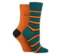 Elle 2 Pack Ladies Striped and Plain Bamboo Socks - Soft Breathable Everyday Comfort - 4-8 UK - Marmalade