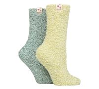 Elle 2 Pack Ladies Two Tone Cosy Bed and Home Socks - Warm Soft Relaxing Comfort - 4-8 UK - Autumn Apple