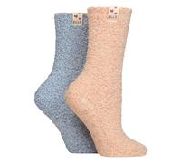 Elle 2 Pack Ladies Two Tone Cosy Bed and Home Socks - Warm Soft Relaxing Comfort - 4-8 UK - Coral Blaze