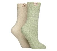 Elle 2 Pack Ladies Two Tone Cosy Bed and Home Socks - Warm Soft Relaxing Comfort - 4-8 UK - Forager