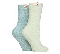Elle 2 Pack Ladies Two Tone Cosy Bed and Home Socks - Warm Soft Relaxing Comfort - 4-8 UK - Storm