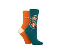 Elle 2 Pair Bamboo Patterned And Plain Socks In Burnt Orange Burnt Orange 4-8