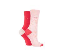 ELLE Ladies Bamboo Patterned and Plain Socks Pack of 2 (Strawberry Sorbet, 4-8)