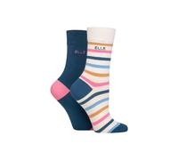 Elle Women's Striped and Plain Soft, Cooling & Breathable Bamboo Socks in a Multipack of 2 Pairs Size 4-8 Casual Wear (UK, Numeric, 4, 8, Regular, Regular, Seafarer)