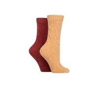 ELLE Women's 2 Pair Cable Knit Chenille Boot Socks in Brown | Size: 4-8 Elle Brown 4-8
