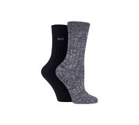 ELLE Ladies 2 Pair Chunky Ribbed Boot Socks (4-8 Ladies, Black)