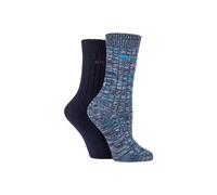 Elle Ladies 2 Pair Chunky Cotton Ribbed Boot Socks Navy 4-8