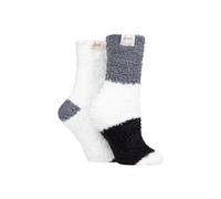Elle 2 Pair Fluffy And Cosy Blissful Bed Time Socks In Grey Grey 4-8