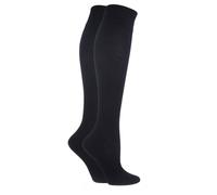 ELLE Ladies' Plain and Striped Cotton Knee High Socks Pack of 2 Black 4-8