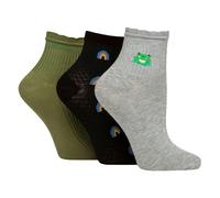 Elle 3 Pack Ladies Ribbed Anklet Socks with Frill Welt - Soft Stylish Everyday Fit - 4-8 UK - Frog