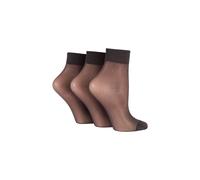 Ladies 3 Pair Elle 15 Denier 100% Nylon Ankle Highs Black 4-8