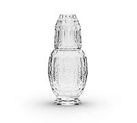 Elle Décor Vintage Bedside Water Carafe with Tumbler - Elegant Pitcher and Matching Drinking Glass Doubles As Lid for Guest Room, Office, or as a Gift, 4.7x10.4, Clear