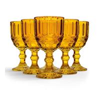 elle decor Wine Glasses, Set of 6 - Amber, 8.4 oz, Colored Glassware - Vintage Design, Premium Material, Perfect for Any Drink, Great for Any Occasion
