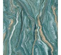 Elle Decoration Teal and Gold Marble Effect Wallpaper Textured Vinyl