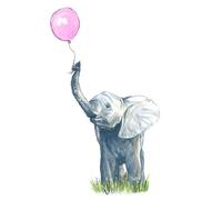 Elle Elephant With Pink Balloon Wall Sticker - Removable Peel & Stick Vinyl Decal