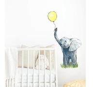 Elle Elephant With Yellow Balloon Wall Sticker - Removable Peel & Stick Vinyl Decal
