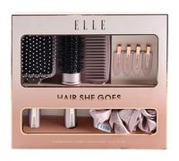 Elle Hair She Goes Gift Set Perfect as a gift for a teenage daughter or niece this Christmas Includes: 1 x Paddle Hairbrush 1 x Blowdry Hairbrush 1 x Comb 2 x Scrunchies 4 x Flat Clips - Pink.