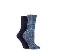 ELLE Ladies 2 Pair Chunky Cotton Ribbed Boot Socks Navy 4-8