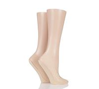 ELLE Ladies 2 Pair Lace Shoe Liner Socks with Grip Natural 4-8
