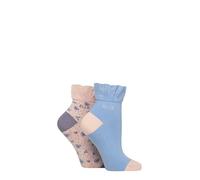 ELLE Ladies Bamboo Ankle Socks - Soft Breathable Cooling Material, Mixture of Plains & Patterns, Fun,Colourful Multipack of 2 Size 4-8 (UK, Numeric, 4, 8, Regular, Regular, Parisian Rose Floral)
