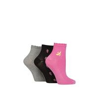 ELLE Ladies Bamboo Anklet Socks - With Frill Welt Cuff, Embroidered Motifs, Textured Weaves,Ribbed in Soft Breathable Cooling Material Multipack of 3 Pairs Size 4-8 Pink Fruits
