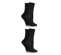 ELLE Ladies Bamboo Fibre Socks - Plain, Striped & Patterned Casual Day to Day Socks in a Multipack of 4 Size 4-8 Black 4-8