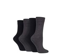 ELLE Ladies Bamboo Fibre Socks - Plain, Striped & Patterned Casual Day to Day Socks in a Multipack of 4 Size 4-8 Grey 4-8