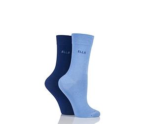 ELLE Ladies Bamboo Fibre Socks - Soft, Breathable & Cooling Plain Socks in a Multipack of 2 Pairs Sizes 4-8 Indigo Sky