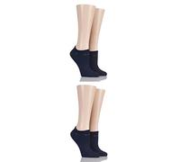 ELLE Ladies Bamboo No Show Socks Pack of 4 Navy 4-8