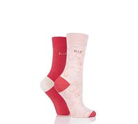Elle Ladies Bamboo Patterned and Plain Socks Pack of 2 (Strawberry Sorbet, 4-8)