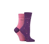 Elle Ladies Bamboo Patterned and Plain Socks Pack of 2 Wild Rose 4-8