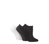 Elle Ladies Bamboo Ribbed No Show Socks Pack of 3 (4-8, Black/Grey/White)