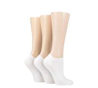 ELLE Ladies Bamboo Ribbed No Show Socks Pack of 3 White 4-8