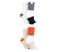 Elle Ladies Blissful Bed Socks - Fluffy and Cosy, Plain and Striped Warm Socks 4 Pair Pack Size 4-8 Luna Rust