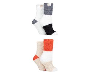 ELLE Ladies Blissful Bed Socks - Fluffy and Cosy, Plain and Striped Warm Socks 4 Pair Pack Size 4-8 Luna Rust