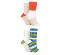 Elle Ladies Blissful Bed Socks - Fluffy and Cosy, Plain and Striped Warm Socks 4 Pair Pack Size 4-8 Orange Apple