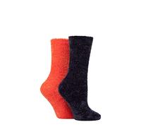 Elle Ladies Chenille Leisure Socks Pack of 2 Charcoal/Rust 4-8