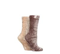 Elle Ladies Chenille Leisure Socks Pack of 2 Moss/Gold 4-8