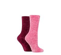 Elle Ladies Chenille Leisure Socks Pack of 2 Raspberry/Rose 4-8
