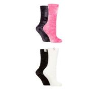 ELLE Ladies Chenille Leisure Socks - Plain, Soft, Silky and Winter Warm, Gift Idea in a 4 Pair Multipack Size 4-8 Charcoal Rose