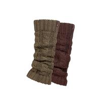 ELLE Ladies Chunky Leg Warmers - Winter Warm Cable Knit Patterned for Ballet, Dance or Casual Wear In One Size 2 Pairs Khaki Chocolate